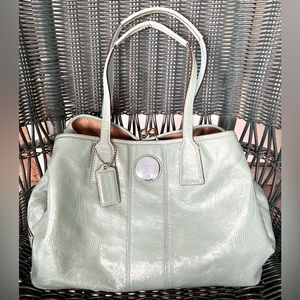 Coach Tiffany Blue Patent Leather Signature C Kisslock Satchel